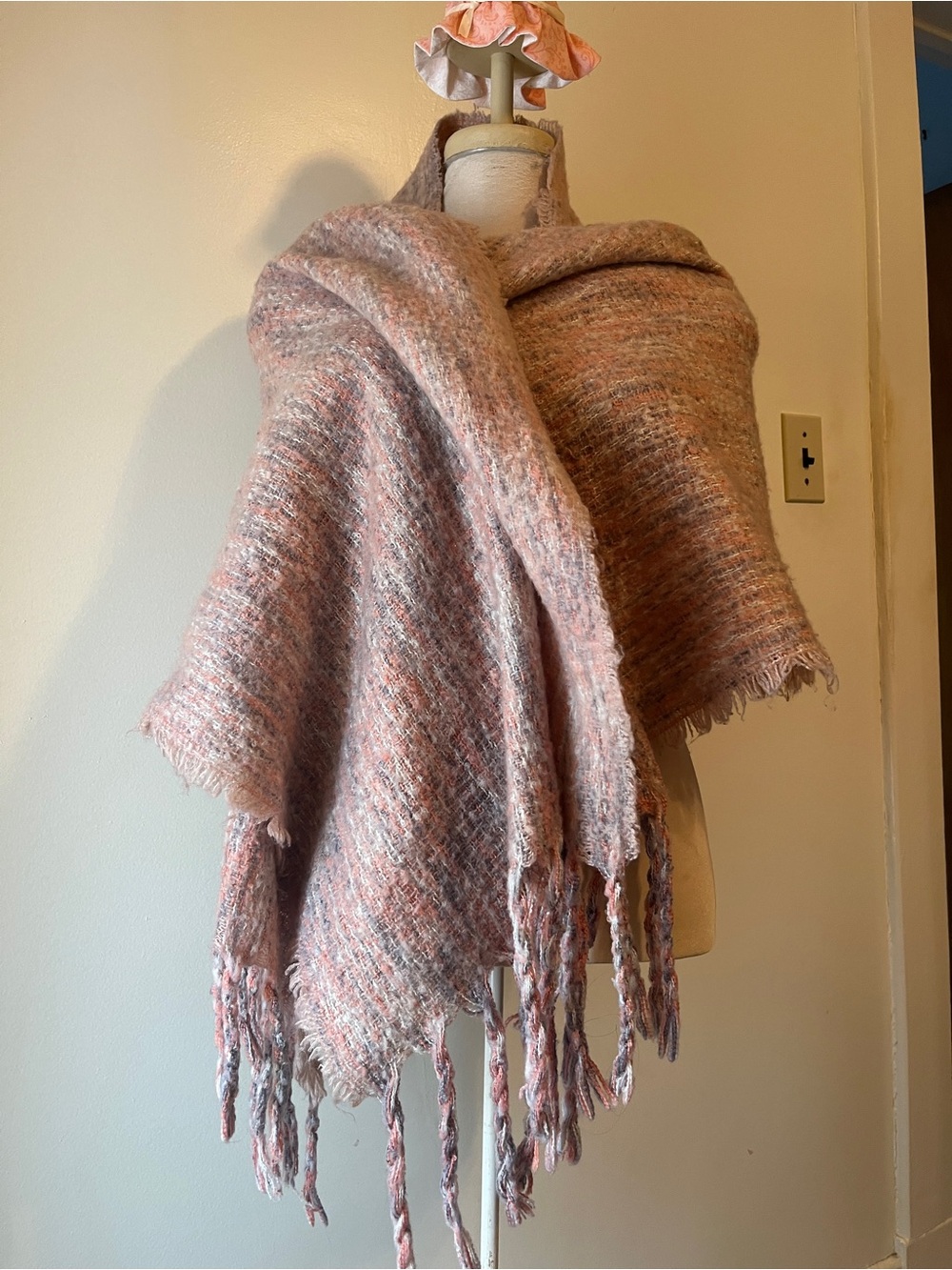 Cozy Oversized Pink Blend Fringe blanket scarf